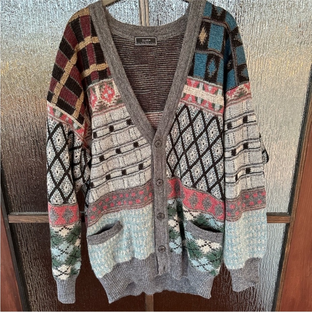 Raffi Multicolor Wool Blend Patchwork Cardigan - image 1